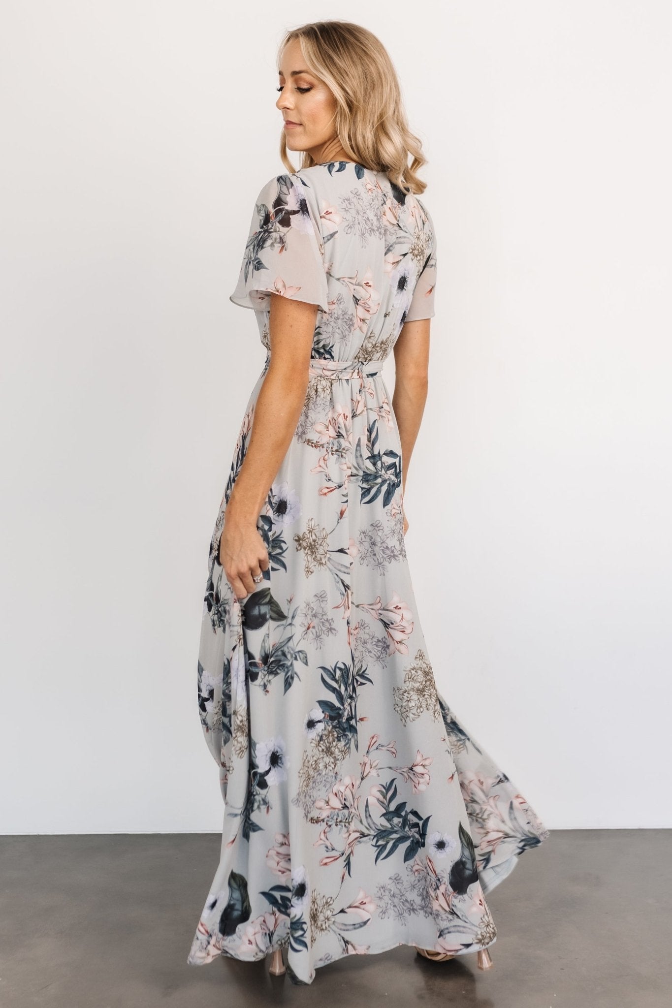 Naomi Short Sleeve Maxi Dress | Pale Blue Floral - Baltic Born