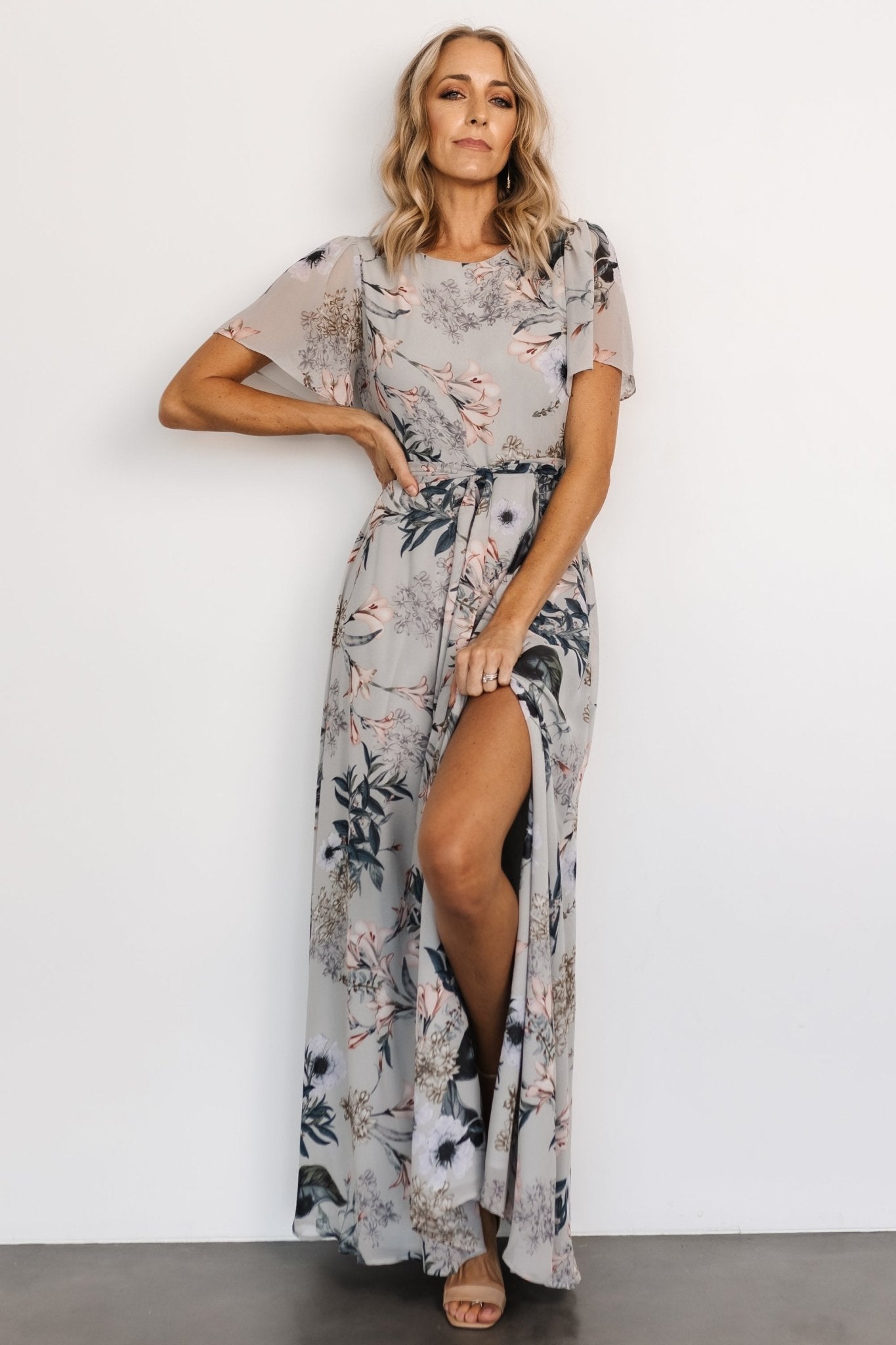 Naomi Short Sleeve Maxi Dress | Pale Blue Floral - Baltic Born