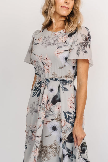 Naomi Short Sleeve Maxi Dress | Pale Blue Floral - Baltic Born