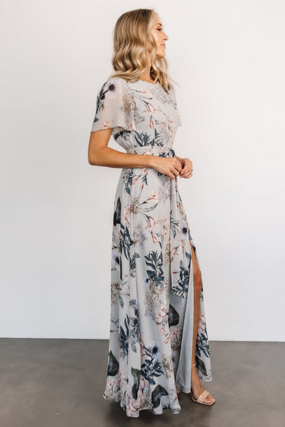 Naomi Short Sleeve Maxi Dress | Pale Blue Floral - Baltic Born