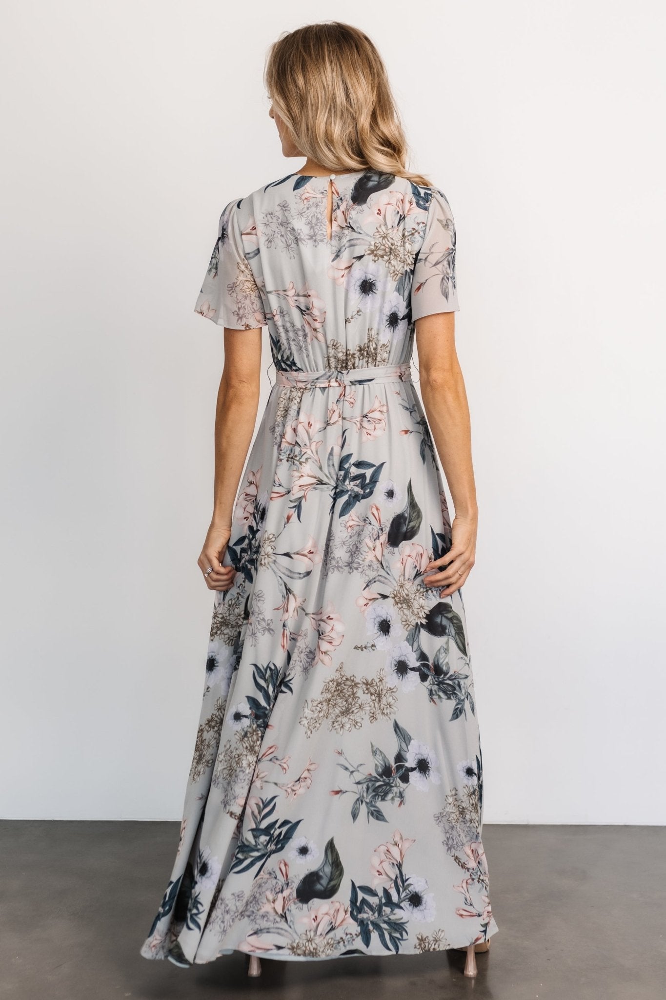 Naomi Short Sleeve Maxi Dress | Pale Blue Floral - Baltic Born