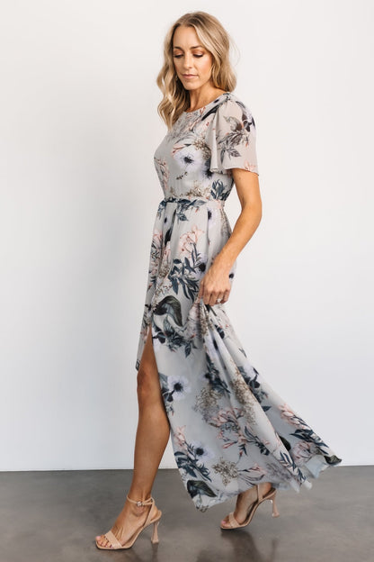 Naomi Short Sleeve Maxi Dress | Pale Blue Floral - Baltic Born