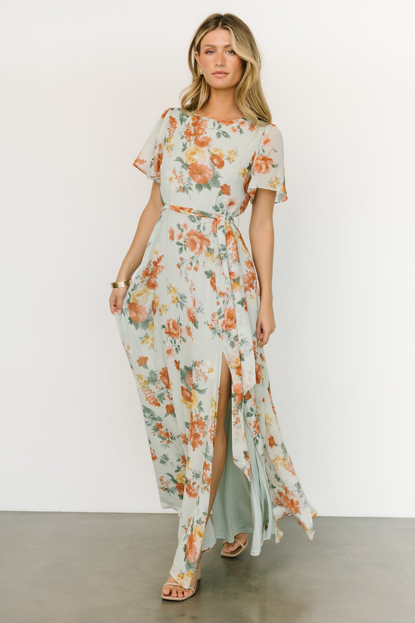 Naomi Short Sleeve Maxi Dress | Sage Floral - Baltic Born