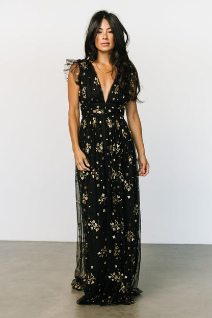 Natalia Floral Embellished Maxi Dress | Black + Gold - Baltic Born