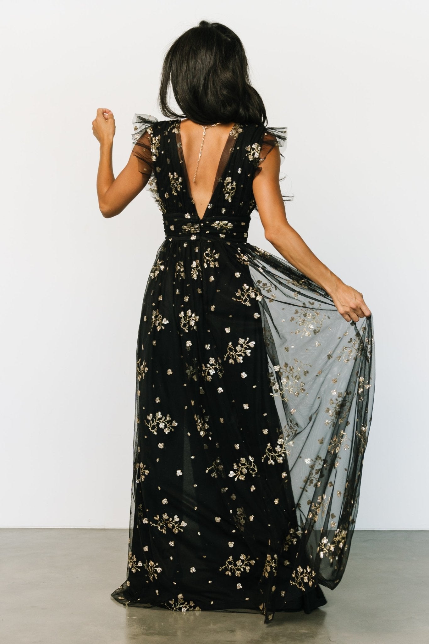 Natalia Floral Embellished Maxi Dress | Black + Gold - Baltic Born