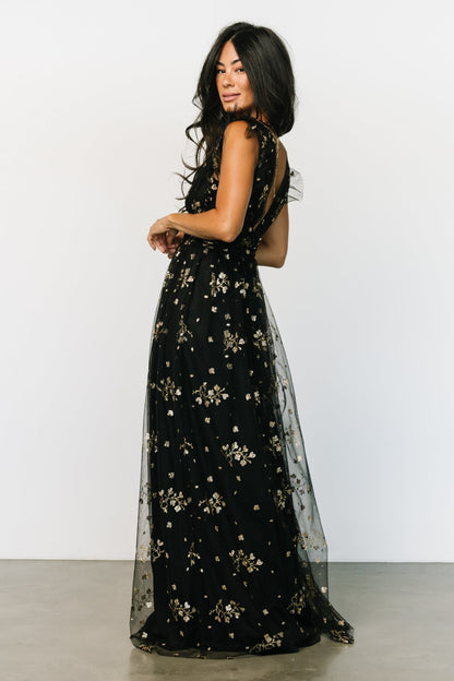 Natalia Floral Embellished Maxi Dress | Black + Gold - Baltic Born