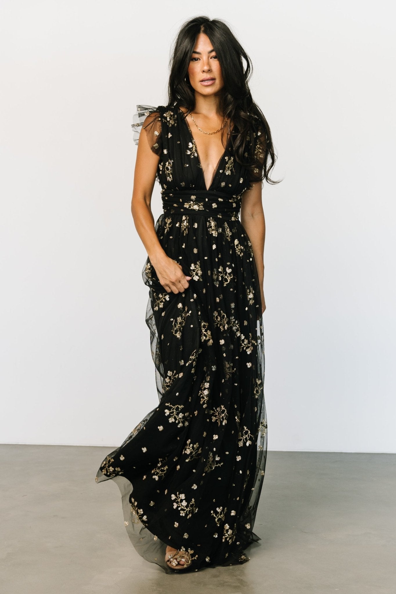 Natalia Floral Embellished Maxi Dress | Black + Gold - Baltic Born