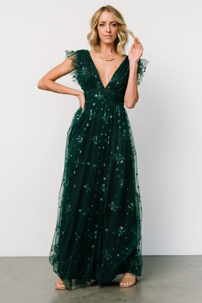 Natalia Floral Embellished Maxi Dress, Emerald