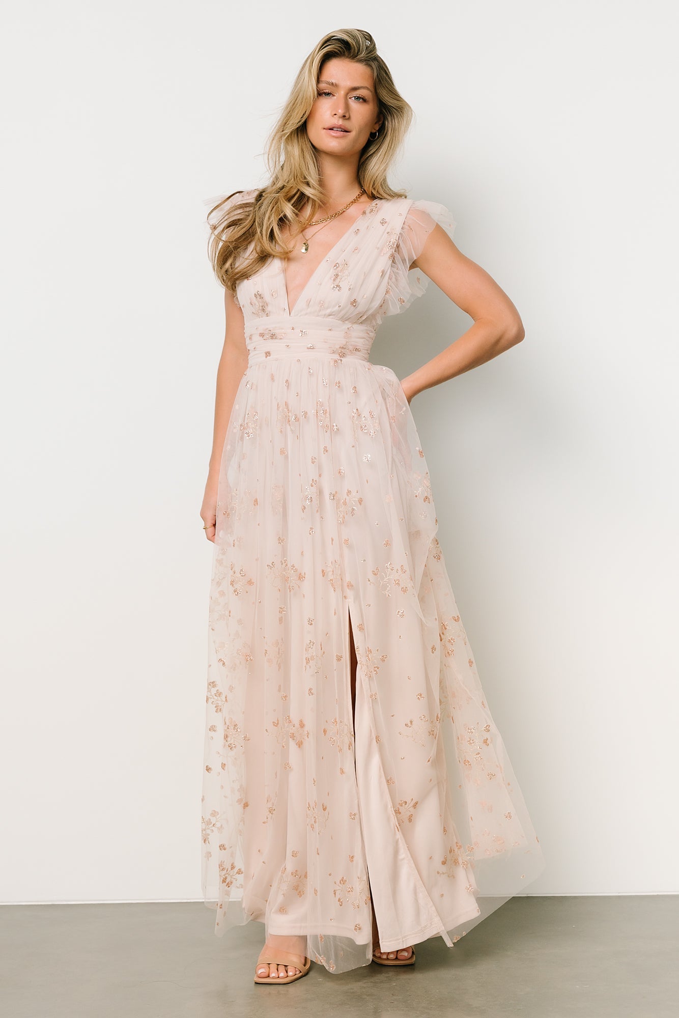 Georgiana Nude Embellished Maxi Dress