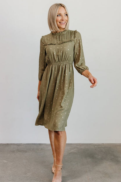 Nixon Pintuck Ruffle Midi Dress | Green - Baltic Born