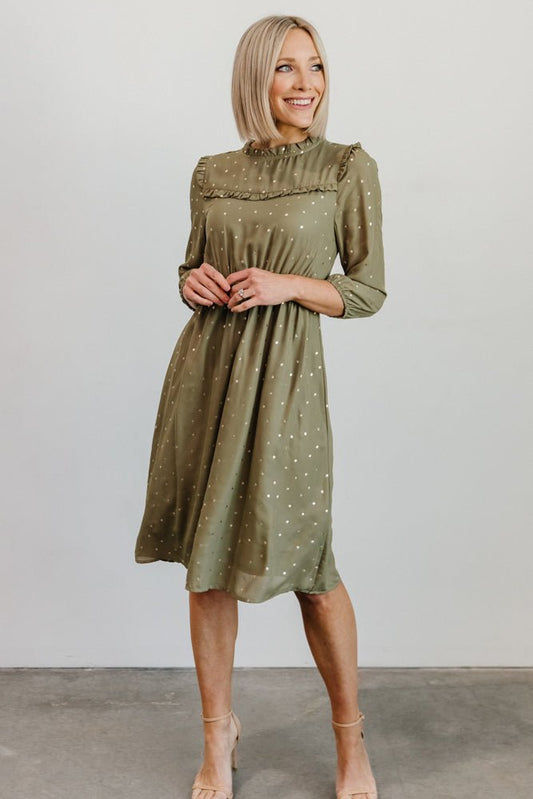 Nixon Pintuck Ruffle Midi Dress | Green - Baltic Born