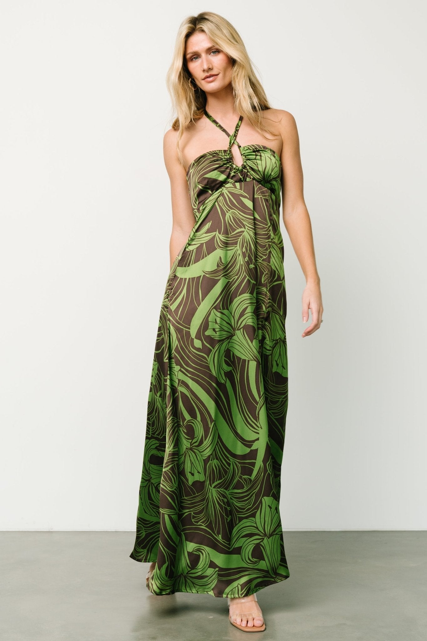 Norah Halter Dress | Brown + Green Print - Baltic Born