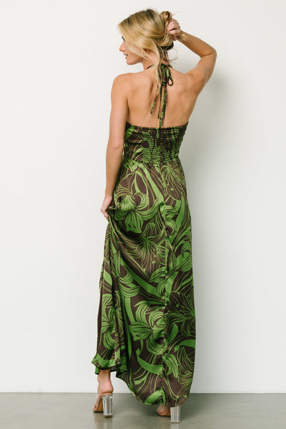 Norah Halter Dress | Brown + Green Print - Baltic Born