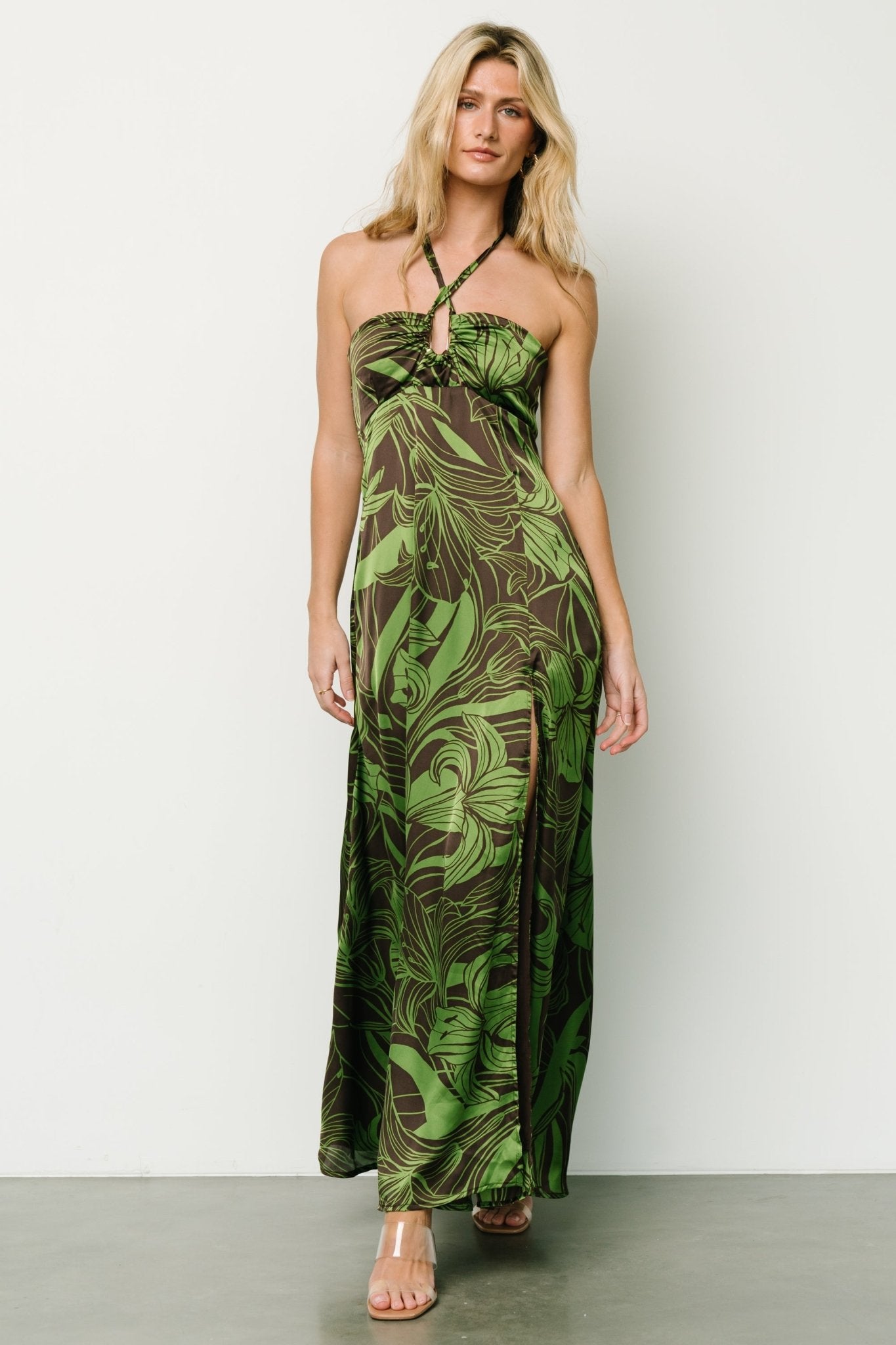 Norah Halter Dress | Brown + Green Print - Baltic Born