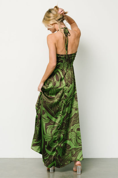 Norah Halter Dress | Brown + Green Print - Baltic Born