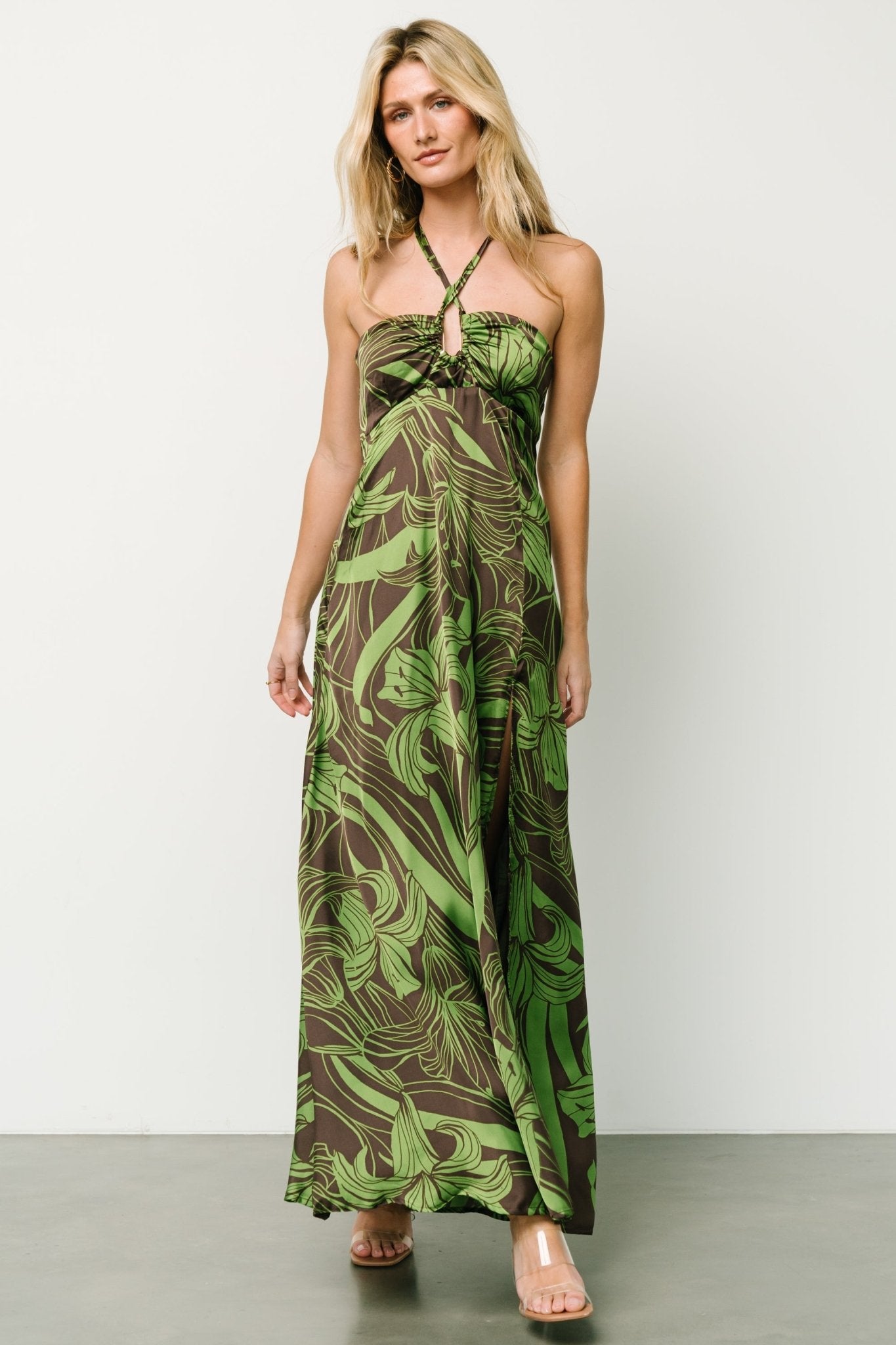 Norah Halter Dress | Brown + Green Print - Baltic Born