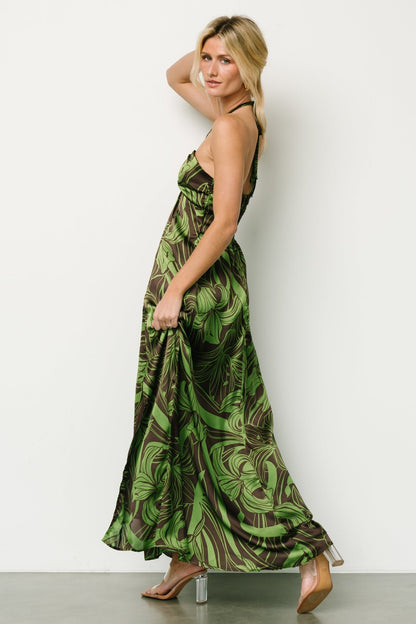 Norah Halter Dress | Brown + Green Print - Baltic Born