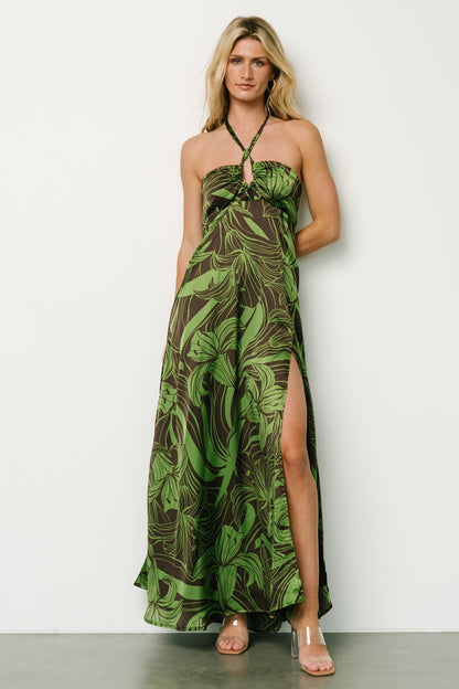 Norah Halter Dress | Brown + Green Print - Baltic Born