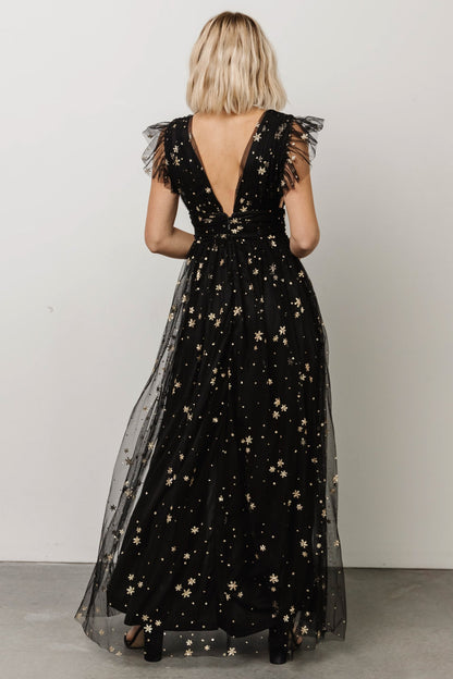 Nova Shimmer Maxi Dress | Black + Gold - Baltic Born