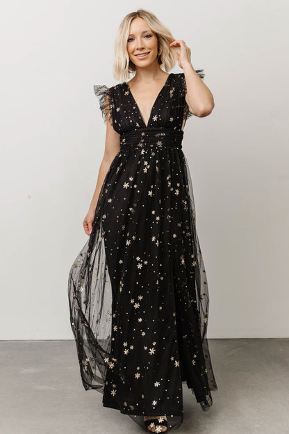 Nova Shimmer Maxi Dress | Black + Gold - Baltic Born