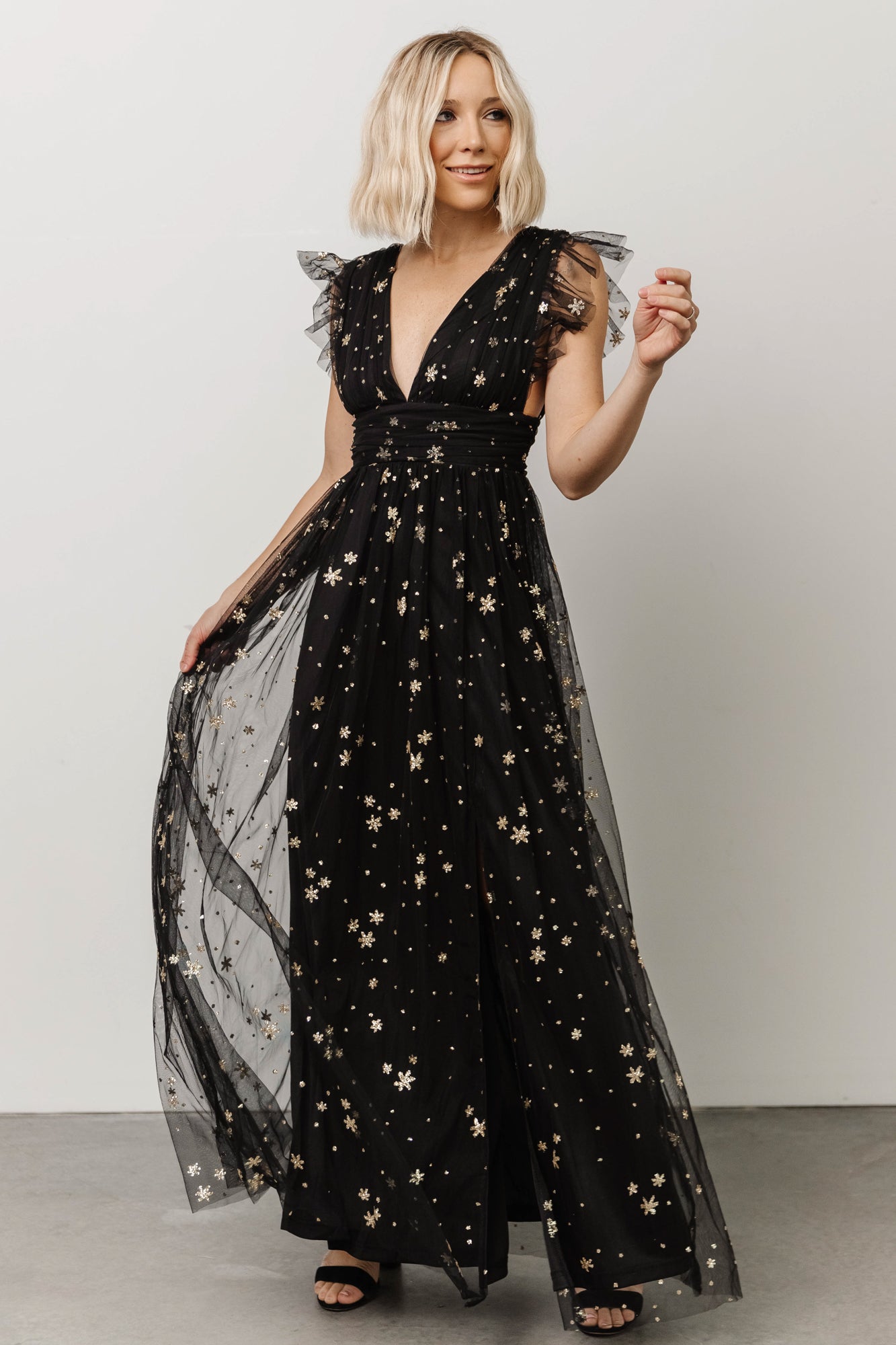 Nova Shimmer Maxi Dress | Black + Gold - Baltic Born