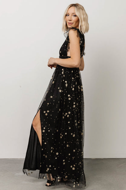 Nova Shimmer Maxi Dress | Black + Gold - Baltic Born