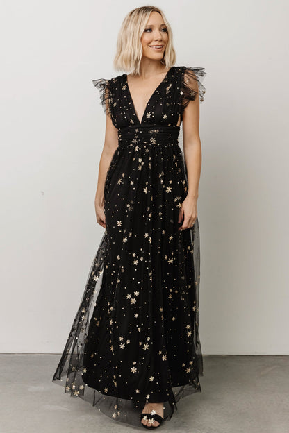 Nova Shimmer Maxi Dress | Black + Gold - Baltic Born