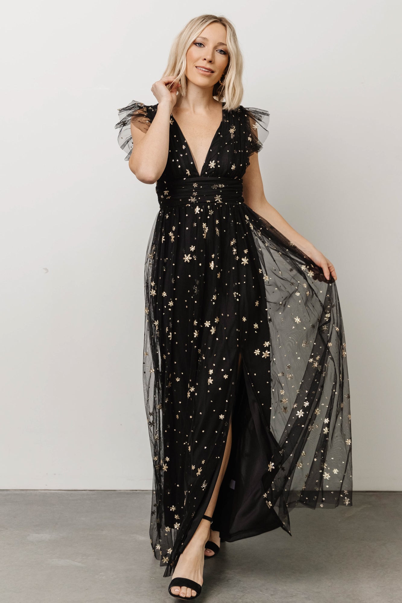 Nova Shimmer Maxi Dress | Black + Gold - Baltic Born