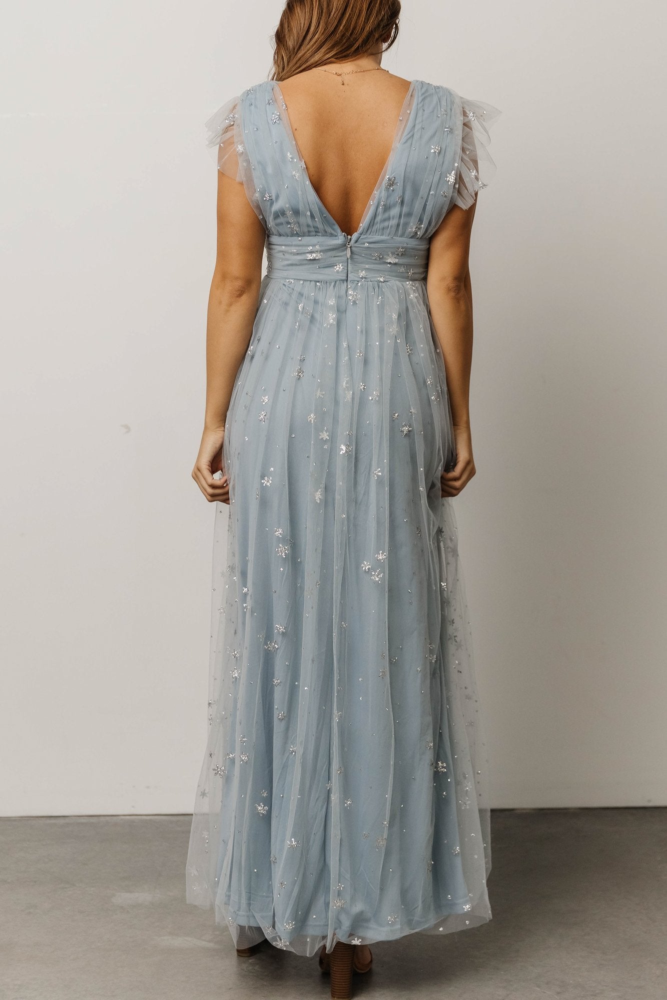 Nova Shimmer Maxi Dress | Dusty Blue + Silver - Baltic Born