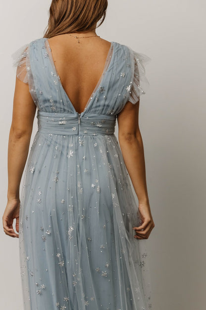 Nova Shimmer Maxi Dress | Dusty Blue + Silver - Baltic Born