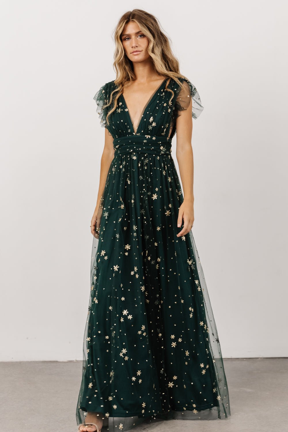 Nova Shimmer Maxi Dress | Green + Gold - Baltic Born