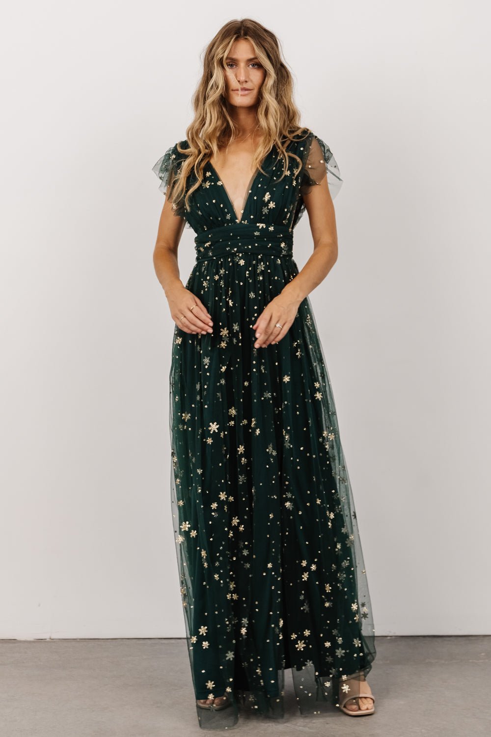 Nova Shimmer Maxi Dress | Green + Gold - Baltic Born