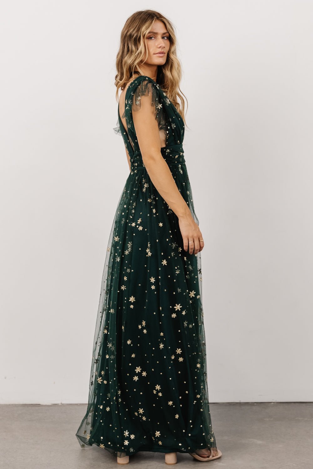 Nova Shimmer Maxi Dress | Green + Gold - Baltic Born