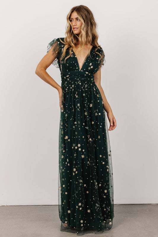 Nova Shimmer Maxi Dress | Green + Gold - Baltic Born