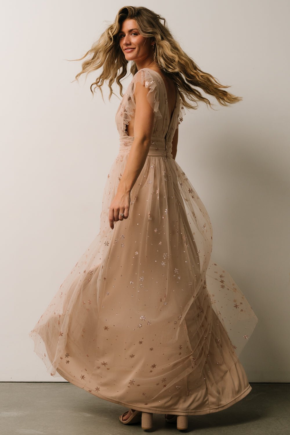 Nova Shimmer Maxi Dress | Natural + Blush - Baltic Born