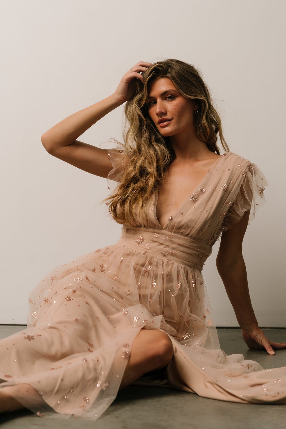 Nova Shimmer Maxi Dress | Natural + Blush - Baltic Born