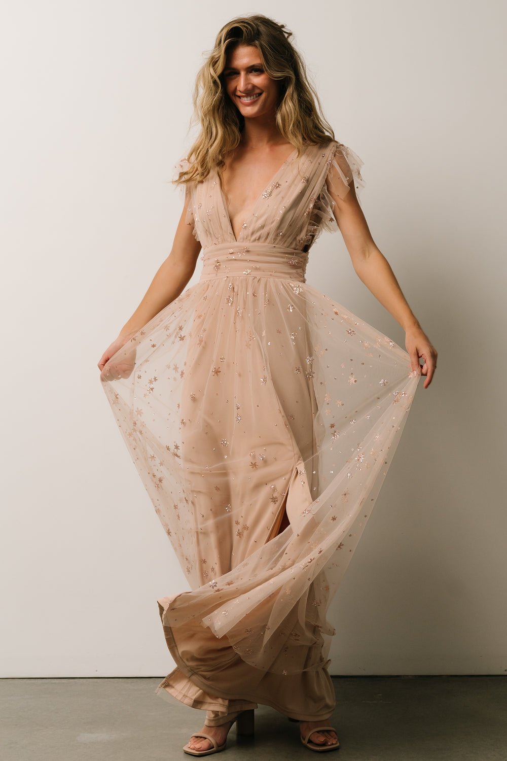 Nova Shimmer Maxi Dress | Natural + Blush - Baltic Born