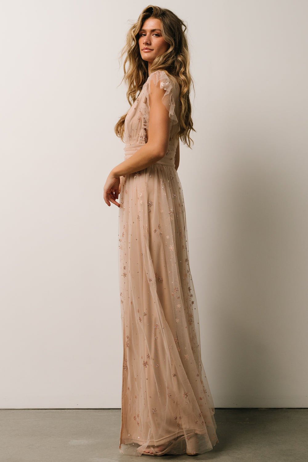 Nova Shimmer Maxi Dress | Natural + Blush - Baltic Born