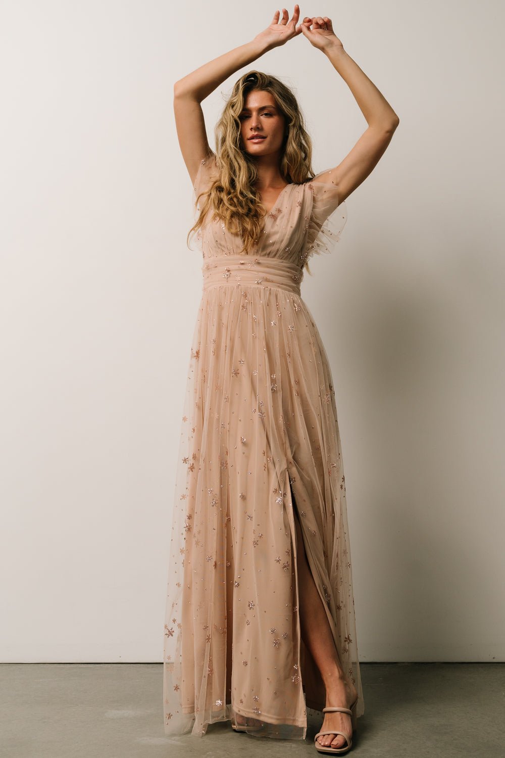 Nova Shimmer Maxi Dress | Natural + Blush - Baltic Born