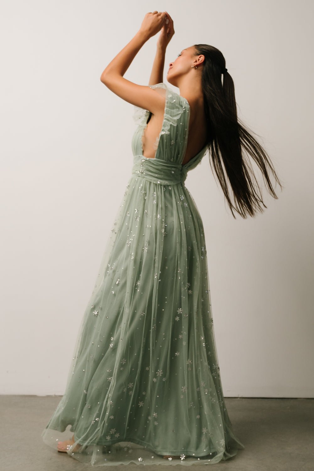 Nova Shimmer Maxi Dress | Sage + Silver - Baltic Born