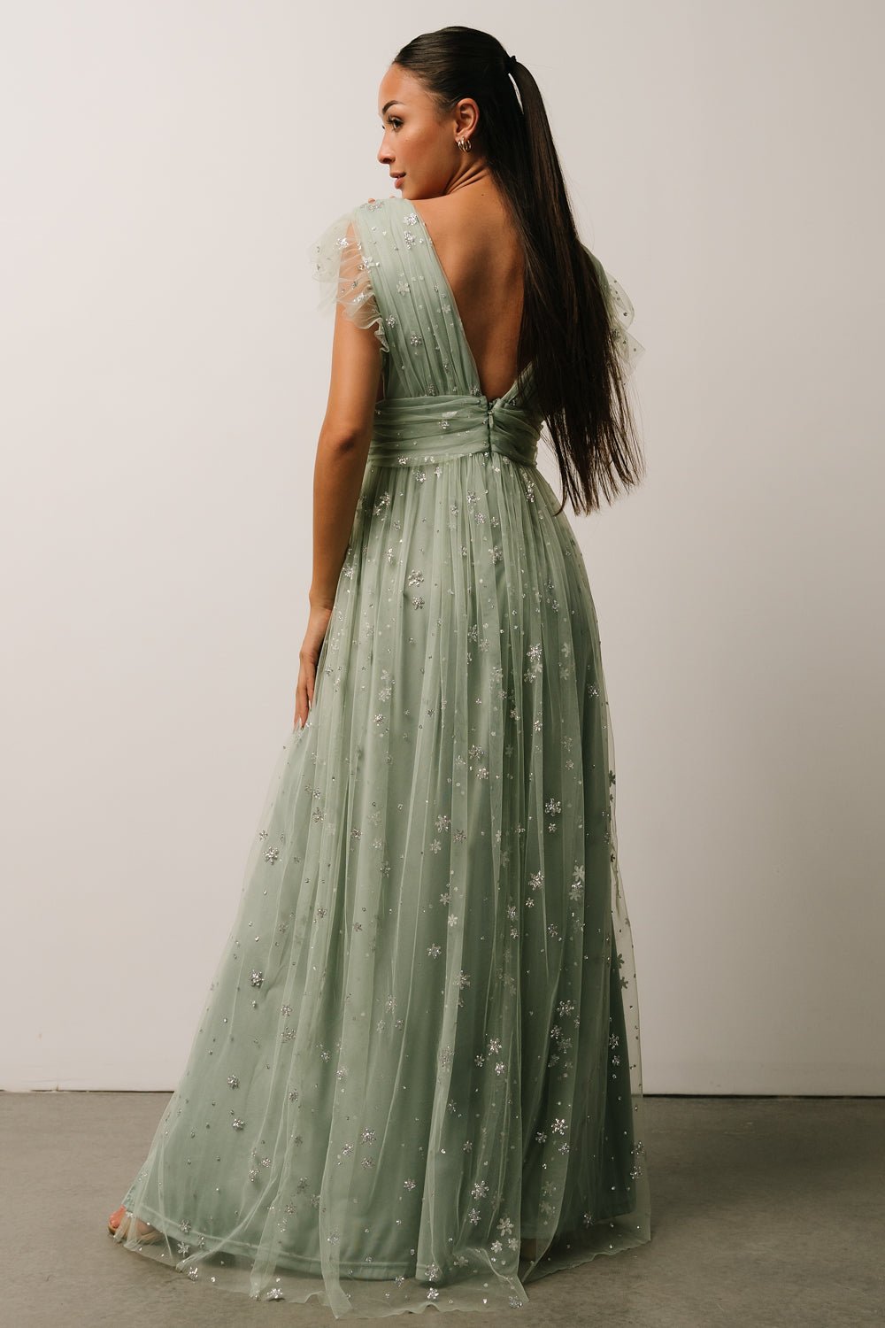 Nova Shimmer Maxi Dress | Sage + Silver - Baltic Born