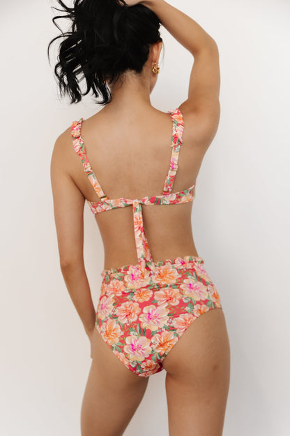 Oahu Ruffle High Waisted Bikini Bottom | Pink Floral - Baltic Born