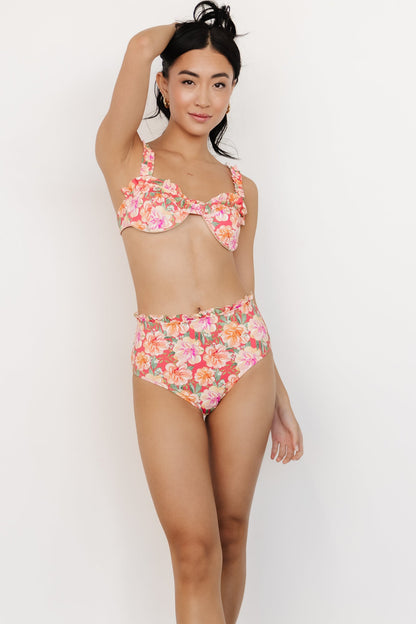 Oahu Ruffle High Waisted Bikini Bottom | Pink Floral - Baltic Born