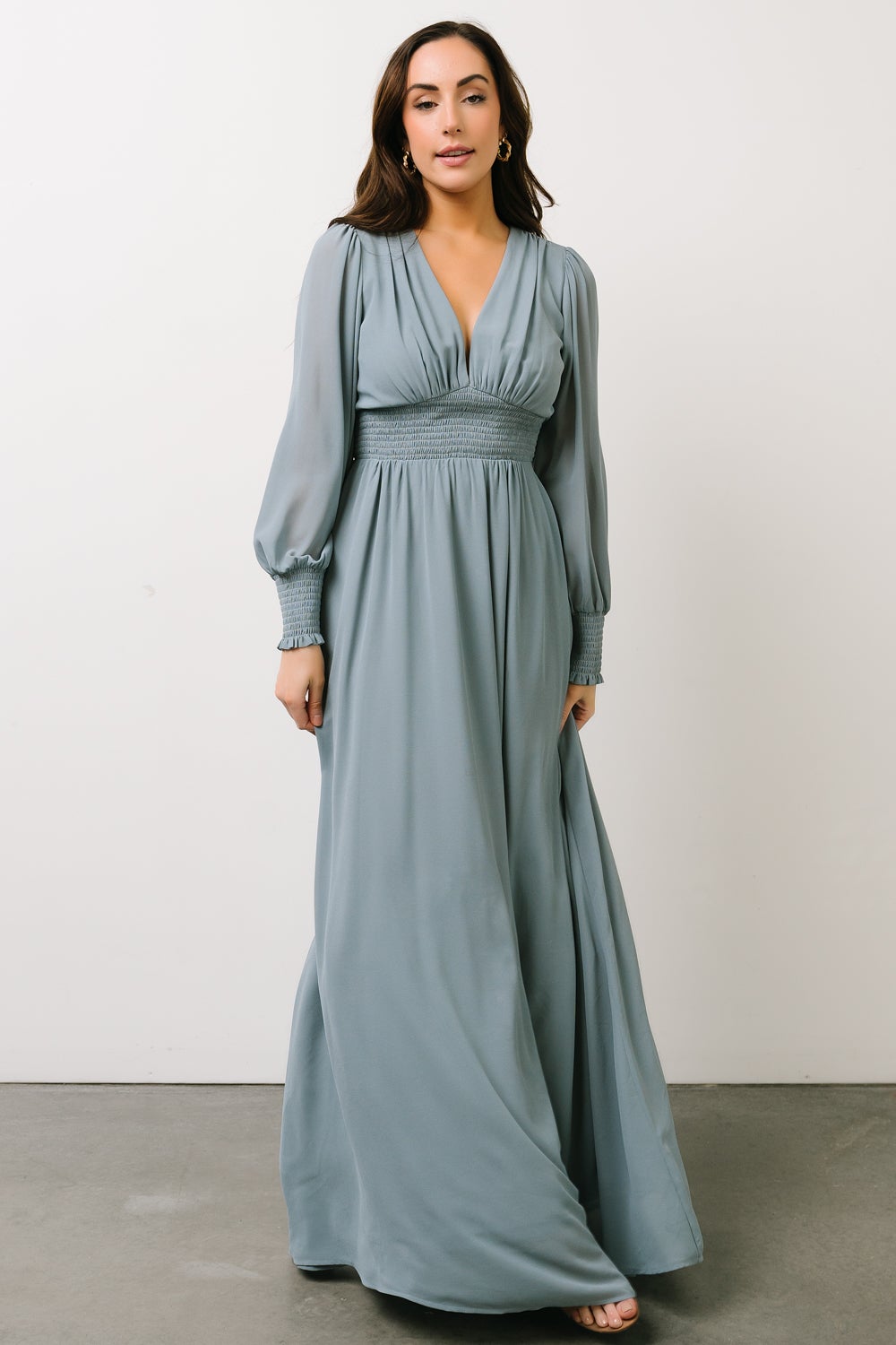 Dusty blue maxi dress with sleeves store