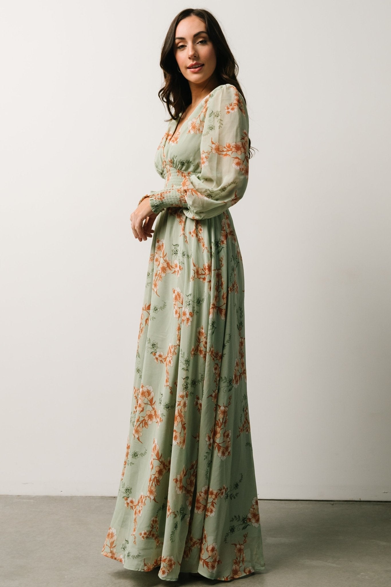 Olivia Maxi Dress | Sage + Peach Floral | Baltic Born