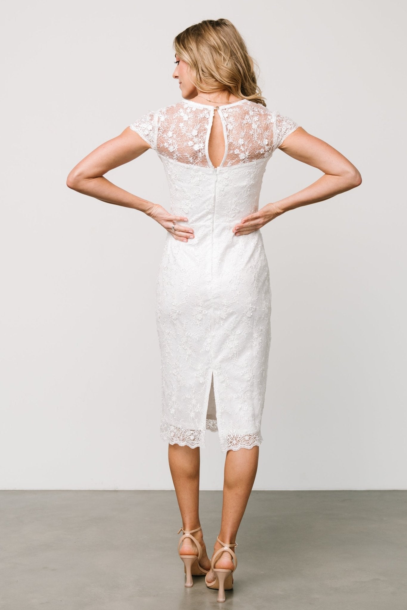 Oriana Embossed Shimmer Midi Dress | Off White - Baltic Born