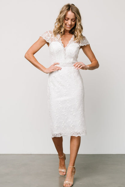 Oriana Embossed Shimmer Midi Dress | Off White - Baltic Born