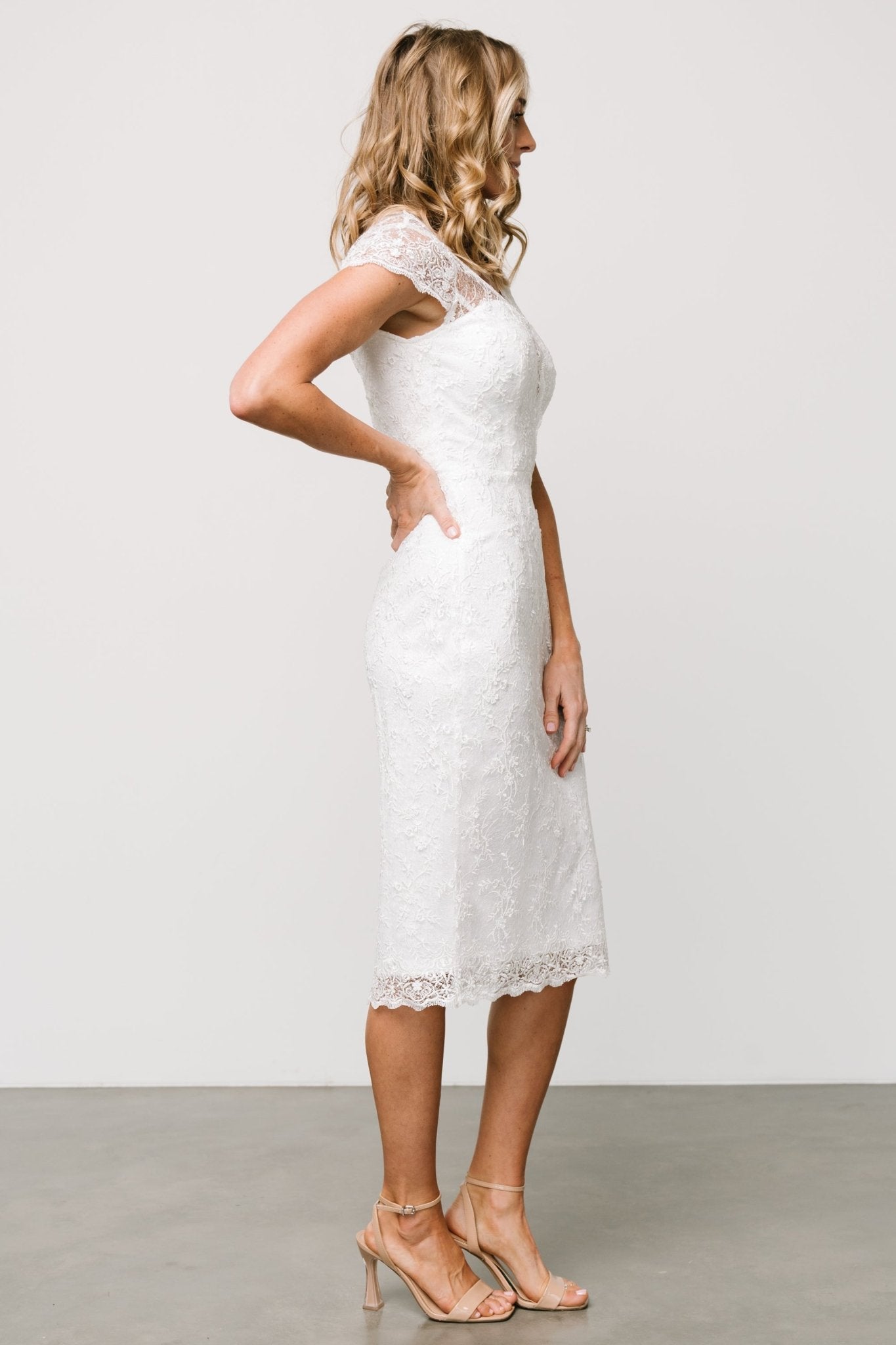 Oriana Embossed Shimmer Midi Dress | Off White - Baltic Born