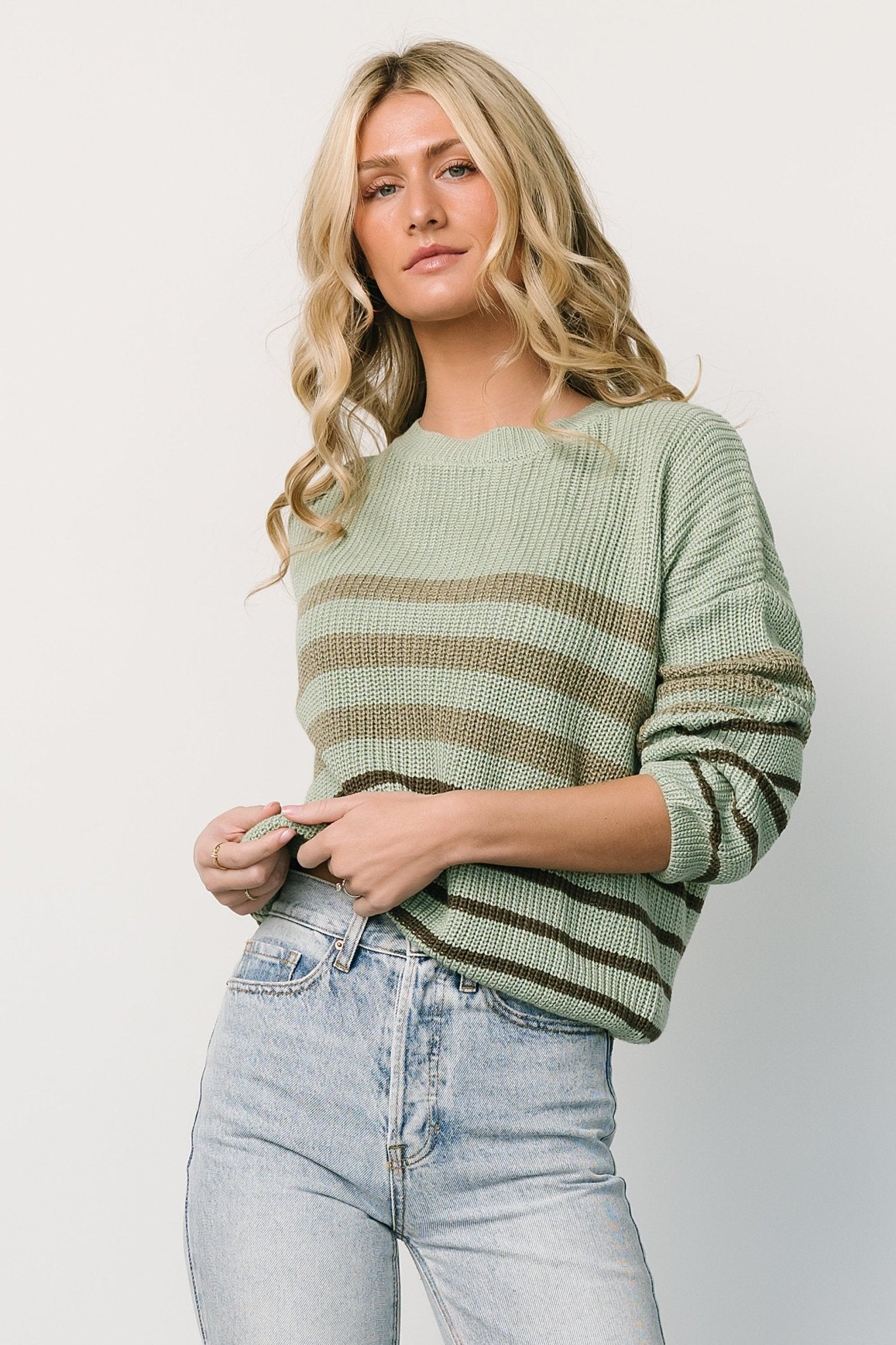 Oslo Striped Sweater | Dusty Olive - Baltic Born