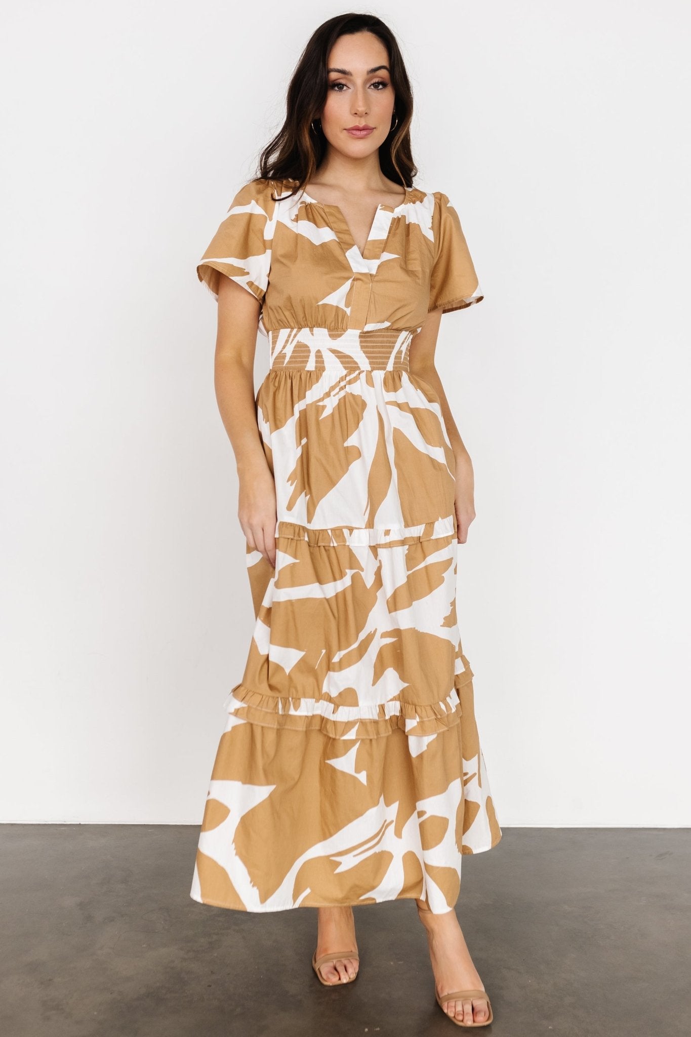 Palmer Tiered Maxi Dress | Camel + White - Baltic Born